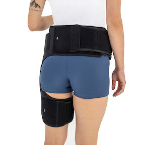 Hip bandage with adjustable articulated stabilizer