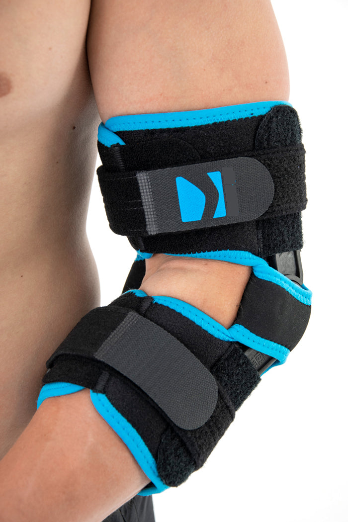 Single-Axis 1R articulated elbow flexion-extension limitation and lockable splint