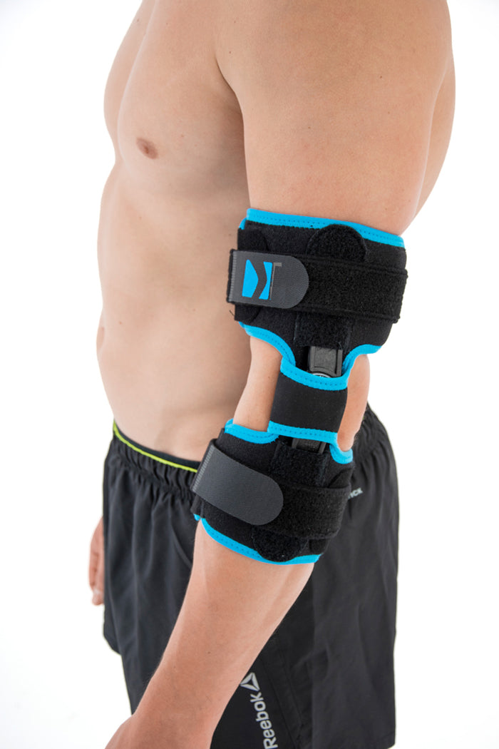 Single-Axis 1R articulated elbow flexion-extension limitation and lockable splint