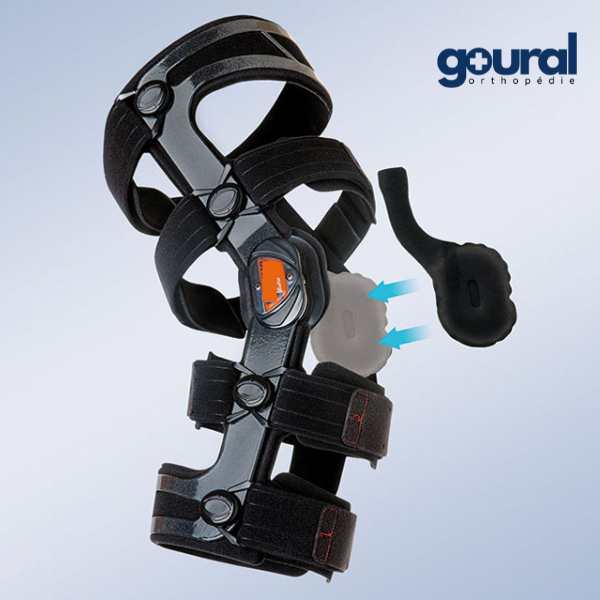 Hinged knee brace with flexion extension control