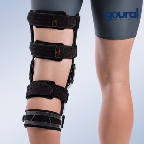 Hinged knee brace with flexion extension control