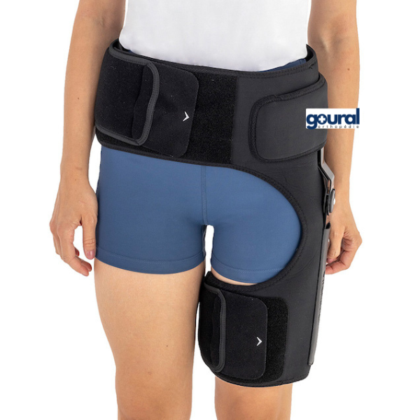 Hip bandage with adjustable articulated stabilizer