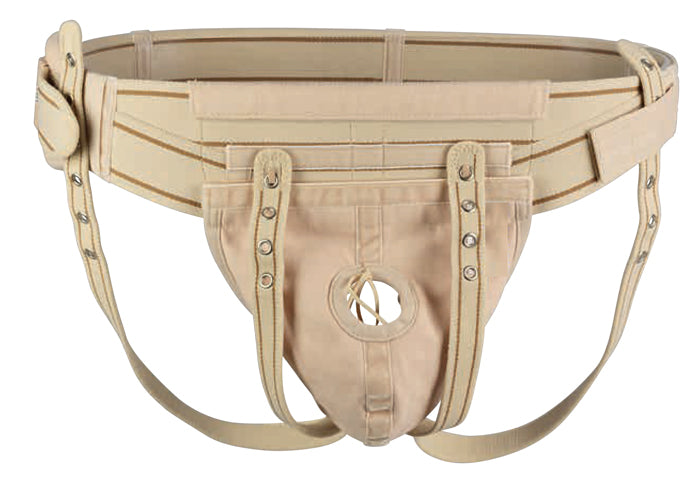 Hernia truss for reduction of inguinal and scrotal hernias