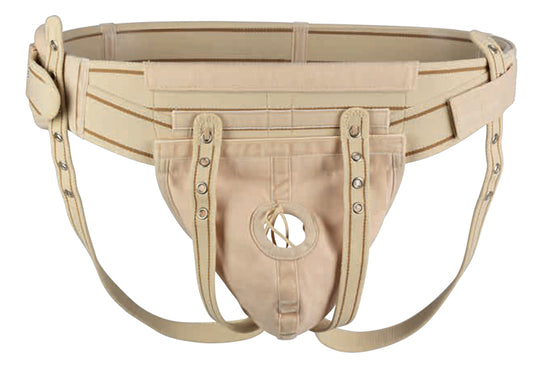 Hernia truss for reduction of inguinal and scrotal hernias