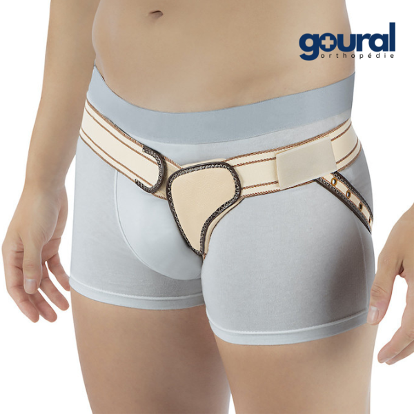 Reinforced lateral hernia bandage with velcro closure