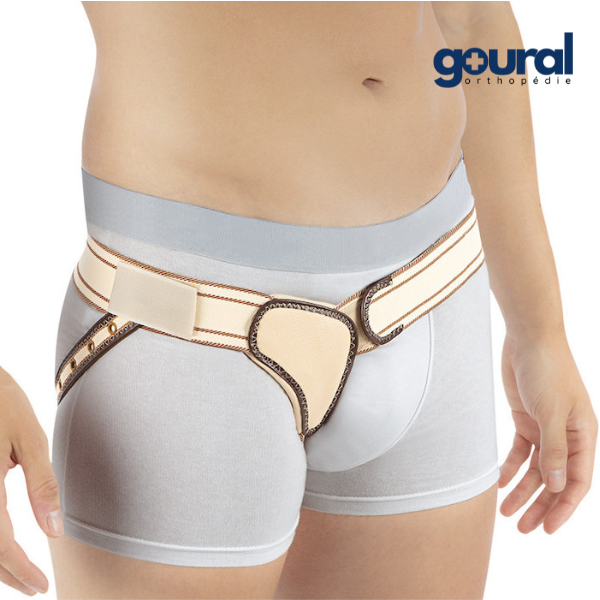 Reinforced lateral hernia bandage with velcro closure