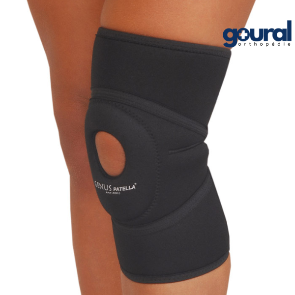 Genus patella window knee brace and patella centering