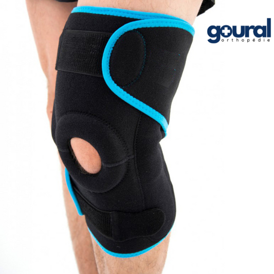 Ligament knee brace and patellar centering, full opening and adjustment