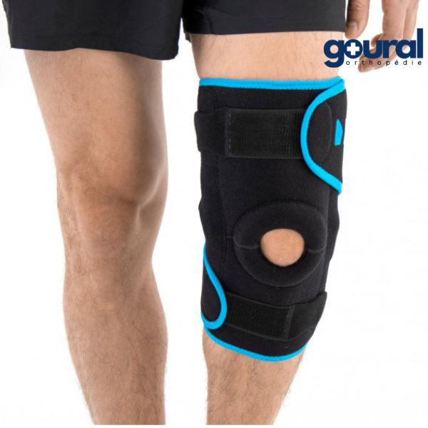 Ligament knee brace and patellar centering, full opening and adjustment