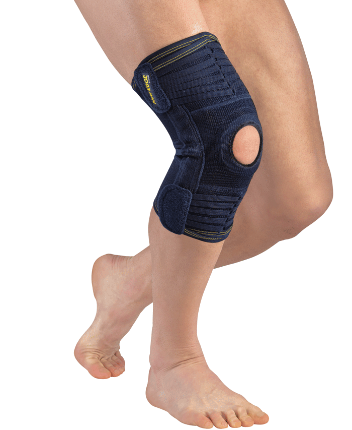 Genouillère ligamentaire réglable évolutive à fenêtre rotulienne