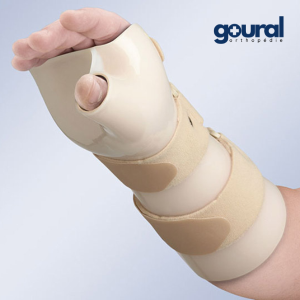 Thermo-Cast 3 thermoformed wrist-thumb immobilization orthosis