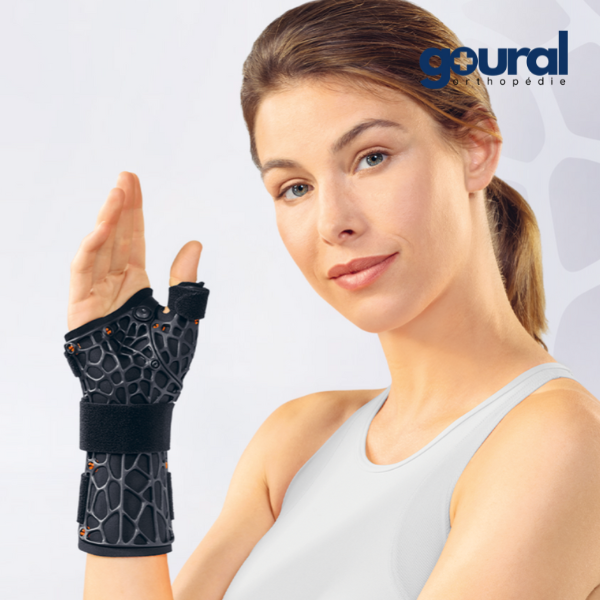 Organic P wrist-thumb orthosis for immobilization or rehabilitation