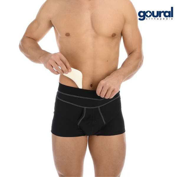 Slip-Boxer herniaire pour réduction de hernie inguinale (avec pelotes)
