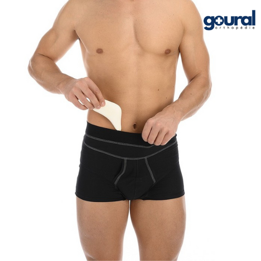 Slip-Boxer herniaire pour réduction de hernie inguinale (avec pelotes)