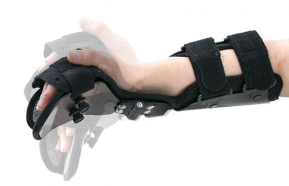 Attelle de coude articulée avec orthèse de main au repos
