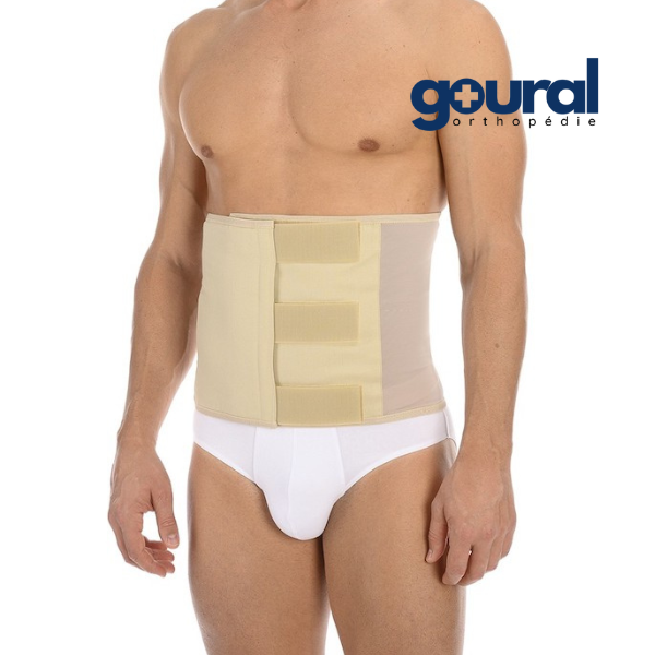 Whale-shaped abdominal support belt with 3 Velcro closures, 27 or 32 cm