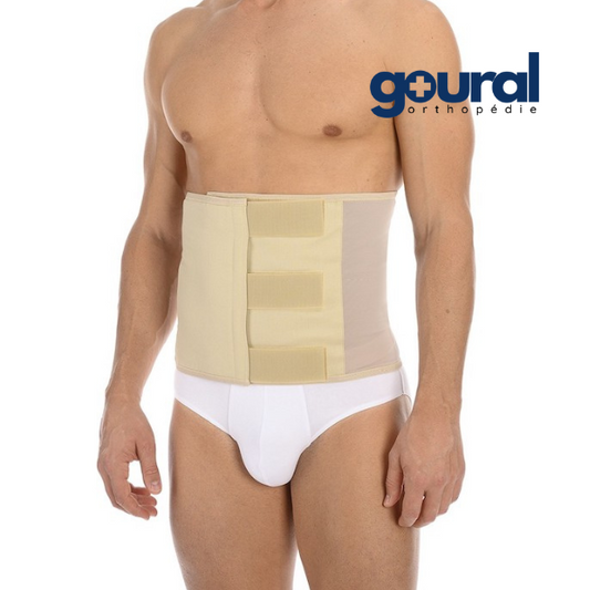 Whale-shaped abdominal support belt with 3 Velcro closures, 27 or 32 cm