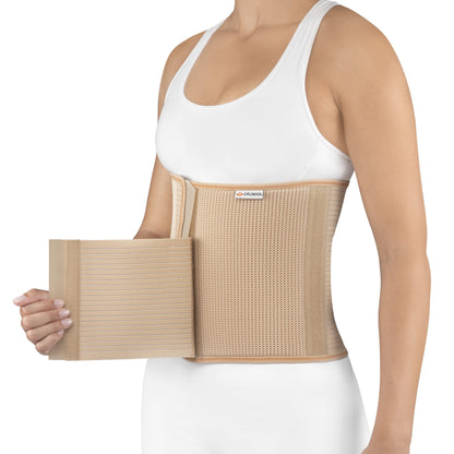 Ceinture de maintien abdominale avec zone de découpe pour stomie avec plastron StomaCare