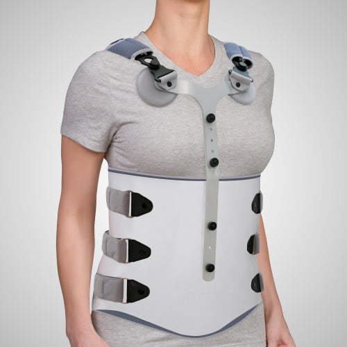 Corset d'immobilisation vertébrale bi-valve avec appui pectoral