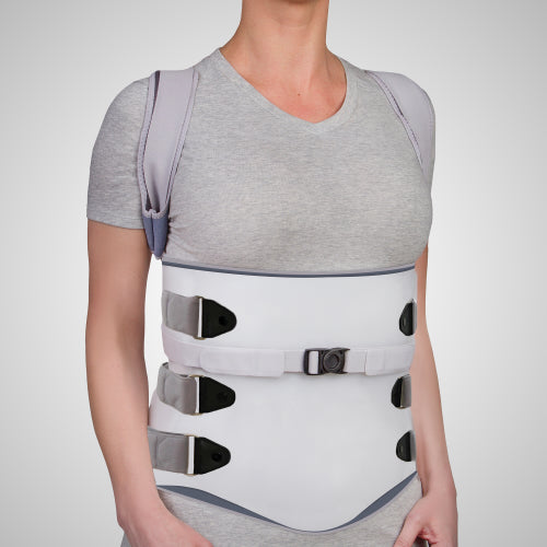 Corset d'immobilisation vertébrale bi-valve avec bretelles